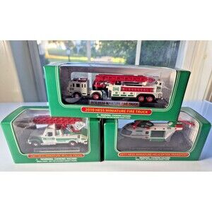 Lot of 3 Hess Miniature Trucks Fire, Rescue,  Helicopter New in Box